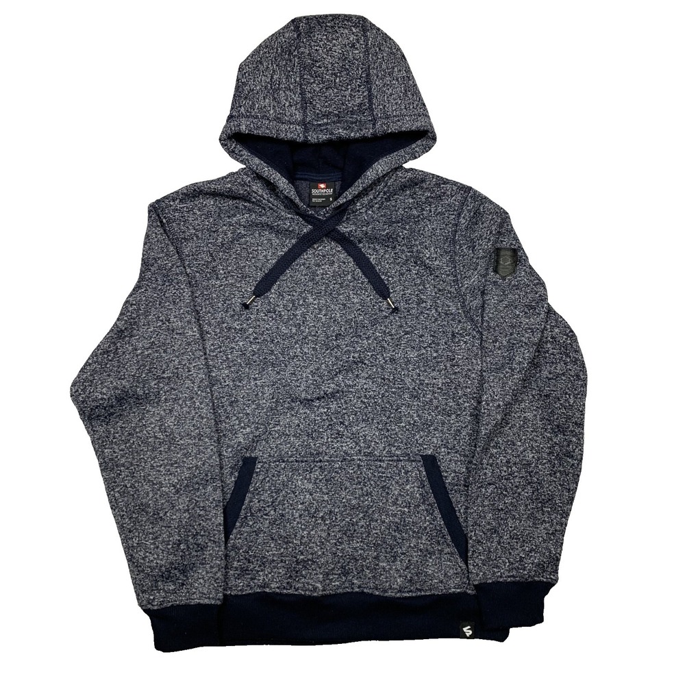 Southpole Hoodie Mens Small Y2K Navy Marled Knit Pullover Streetwear Boxy Fit